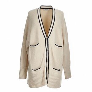 J. Crew Bouclé Long Oversized Cream Cardigan with Black Trim - Size M/L